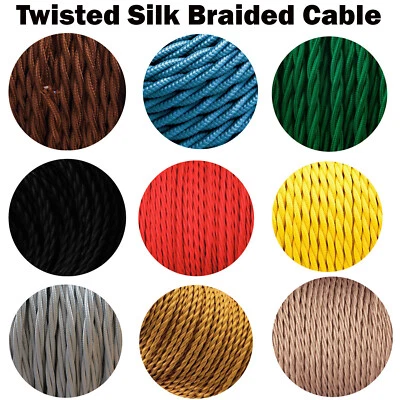 Vintage Fabric Braided 2 Core Twisted Lighting Flex Lamp Cord Electric Wire - Image 1 of 4