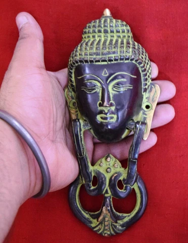 Entry Gate Welcome Brass Door Knocker Buddha Face Peaceful Decorative Bell RD16 Cover