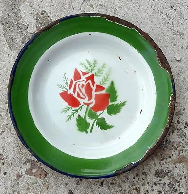 Assiette Ronde En Émail Porcelaine Florale Multicolore Vintage IE10 - Photo 1/4