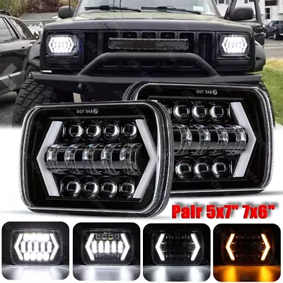 Pair 5x7 7x6 Led Headlight For Jeep Cherokee XJ 1984-2001 Wrangler YJ 1986-1995 Foto 1 de 4
