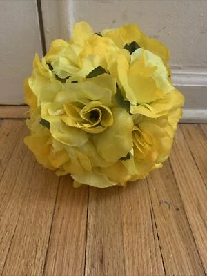 4 Counts Of 6" Yellow Flower Kissing Ball Wedding Rose Party Pomander. - Image 1 of 4