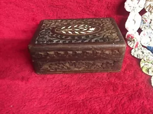 Vintage Wooden Carved Inlay Box Needs Hinges - Picture 1 of 6