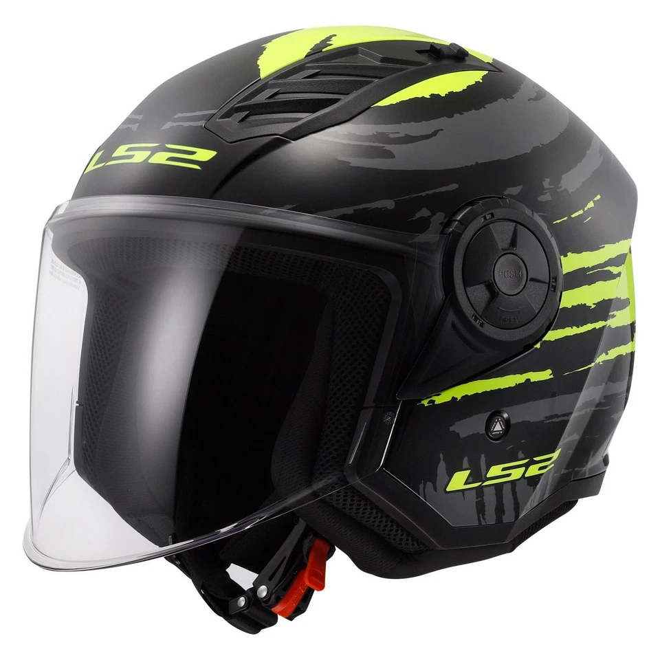 CASCO MOTO JET 22.06 LS2 AIRFLOW II BRUSH BLACK H-V YELLOW TG M