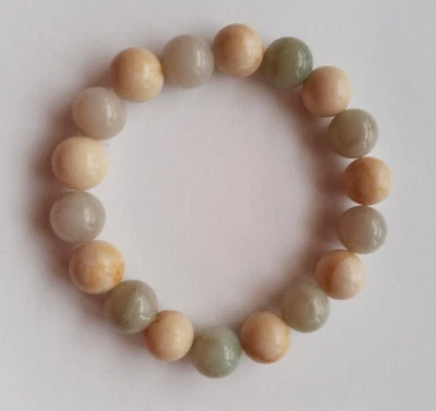 NEW 10MM BEIGE FOSSIL JASPER & GREEN AVENTURINE BRACELET, BUY ANY 2 GET 3RD FREE - Image 1 of 3