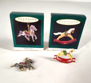2 Vtg Hallmark Christmas Ornaments Carousel Horse & Rocking Horse - Picture 1 of 6