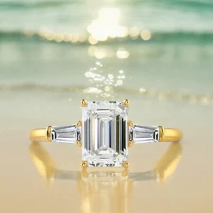 Lab Grown Engagement Ring 4.50 Ct Emerald Cut Diamond IGI 18K Yellow Gold - Picture 1 of 15