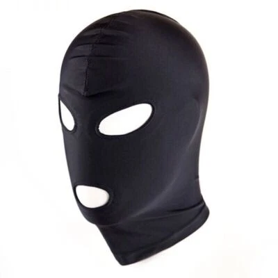Black Spandex Full Hood Face Head Cover Role Play Unisex Mask Slave Costume USA - Image 1 of 4