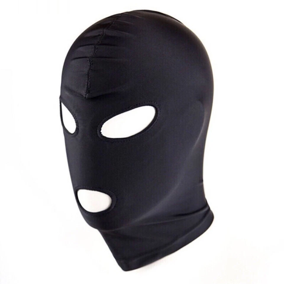 Black Spandex Full Hood Face Head Cover Role Play Sexy Unisex Mask Slave Costume - Image 1 of 4