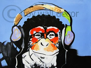 Monkey Chimp Ape Dj blue Framed Canvas art Print Street pop - Picture 1 of 4