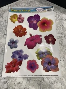 SET OF 5 Hibiscus Window Clings 12" x 17" Tropical Luau Party~Summer~ Classroom - Picture 1 of 5