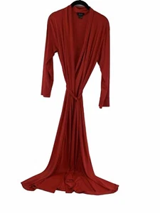 Natori Long Red Robe Lightweight Tie Belt Silky Satin Full Length Womens Medium - Picture 1 of 12