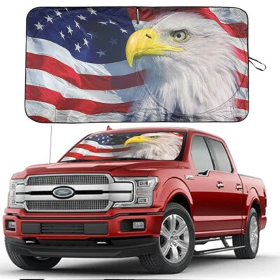 Cubierta plegable para parabrisas de camión con bandera estadounidense US Eagle bloque UV Foto 1 de 4
