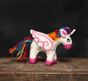 Unicorn Ornament Wool Felt Rainbow Fantasy Children's Christmas Decor Fair Trade - Picture 1 of 5