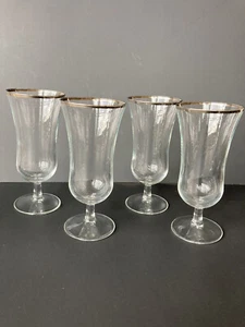 4 Vintage MCM Silberrand Fuß Eis Tee Saft Champagner Glaswaren 5,5" Frankreich - Bild 1 von 7