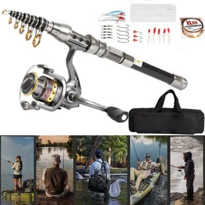 Carbon Fiber Telescopic Fishing Rod Pole Reel Combo Sea Saltwater Freshwater 6FT - Изображение 1 из 4