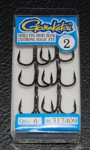 6 Gamakatsu 317409 Extra Wide Gap EWG Short Shank 2X Strong Treble Hooks Size 2 - Picture 1 of 2