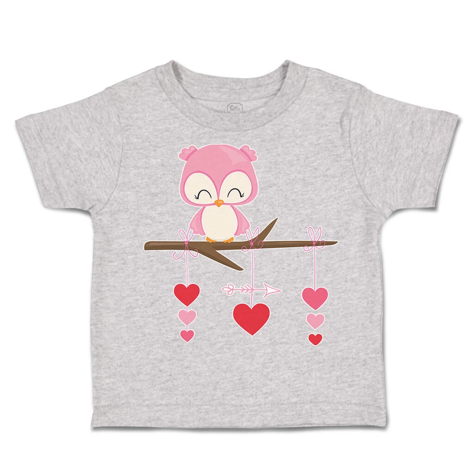 Camiseta Niño Pequeño Rosa Búho Rama Corazones Fiestas y Ocasiones Día de San Valentín Foto 1 de 1