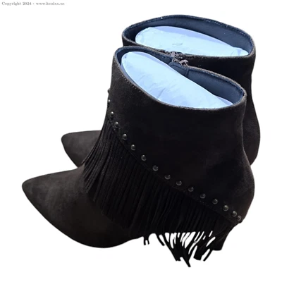 Ashro Mujer Lateral Flecos Botín Zapato Tallas 9.5 M Marrón Chocolate 3\" Tacón Como N Foto 1 de 4