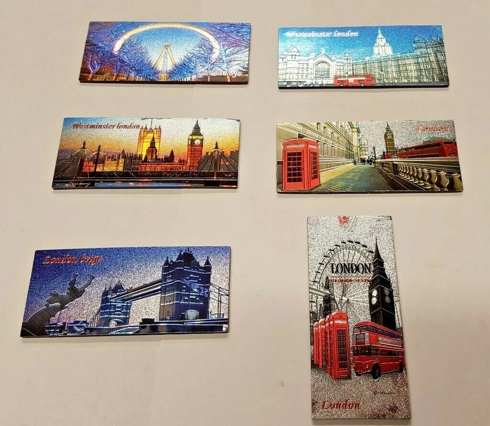 6 PACK OF 3D METALIC FRIDGE MAGNETS SET  LONDON ICONS SOUVENIR  - Image 1 of 1
