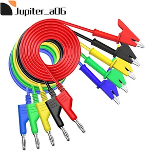 5PCS 4mm Stackable Banana Plug to Crocodile Alligator Clip Test Leads 1m Wire - Picture 1 of 9