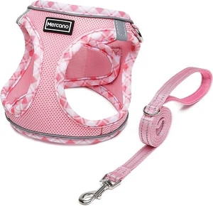 Small Soft Mesh Dog,Cat Harness & Leash Set Vest Breathable Escape Proof Pink - Picture 1 of 9