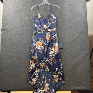Lulus My Favorite Day Dress Women’s Small Navy Blue Floral Satin High Low - Picture 1 of 8