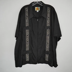 VTG The Genuine Haband Guayabera 3X Black Cuban Lounge Mexican Wedding S/S Zip - Picture 1 of 9