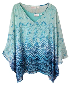 Belle Kim Gravel 2 Pc Top Set Plus Size 2X Green Blue Print Tank Chiffon Kaftan - Picture 1 of 17