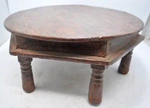 Antique en Bois Rond Sol Assis Bajot Tabouret Original Old Main Crafted - Picture 1 of 7