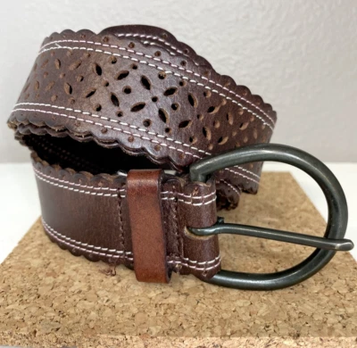 Cinturón de cuero marrón Aeropostale para mujer punto rosa mediano vaquera Western Boho Foto 1 de 4