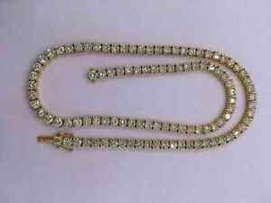 Lab-Created Diamond Round Cut 25 Ct Tennis Necklace 18" 14K Yellow Gold Plated