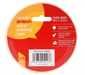 Cinta enmascaradora Amtech para decoración artesanal hágalo usted mismo 50m x 24mm - Imagen 1 de 3