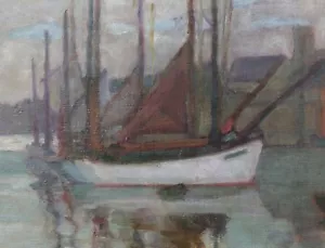 Maurice BOUTROLLE (XXe) Ancienne Huile sur Toile Bateaux de Pêche Port Bretagne - Imagen 1 de 4