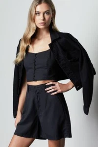 NWT GOOD AMERICAN Black Summer Boss A-Line High Rise Shorts Size 1 (Small) - Picture 1 of 9