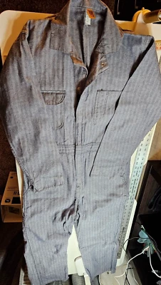 Big Ben Wrangler Blue Herringbone Work Zip Up Coveralls USA Mens 38 Regular EUC! - Image 1 of 4