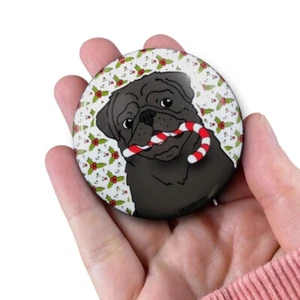 Black Pug Candy Cane Pinback Button Badge Christmas Dog Pin Gift Accessories - Picture 1 of 4
