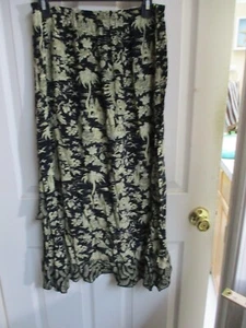Key Lime Pie Ruffle Asian Black Yellow Print Skirt Rayon Gypsy Boho Y2K Skirt-XL - Picture 1 of 12