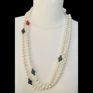 Sautoir perles culture eau douce & pierres semi-précieuses – collier long 140 cm - Imagen 1 de 7