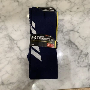 UNDER ARMOUR Men's XL SOCCER SOCKS Navy Blue STRIKER OTC Shoe Size 13-16 - Picture 1 of 2