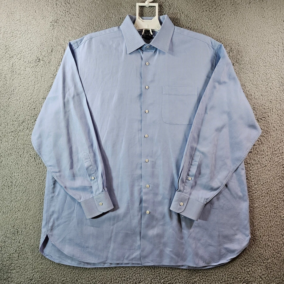 Jos A Bank Dress Shirt Men 17.5 35 Button Up Long Sleeve Blue White Striped - Image 1 of 4
