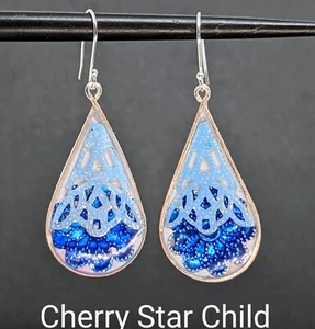 New bnwt sterling 925 silver ombre blue  teardrop dangle drop earrings  - Picture 1 of 4