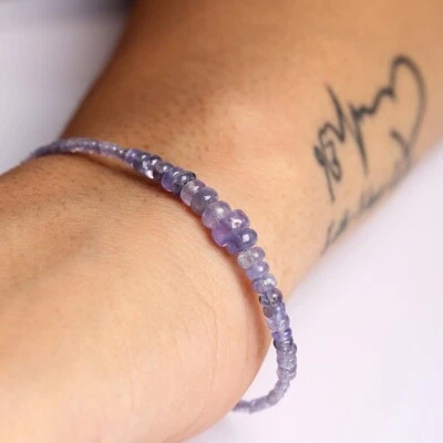 Pulseras de mujer con cuentas de piedra de nacimiento de diciembre rondelle facetada de tanzanita azul 6-8"" Foto 1 de 4