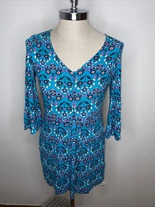 Boden Dress Womens Sz 4 Blue Pink Floral V Neck Midi 3/4" Sleeve Fit Flare - Picture 1 of 8