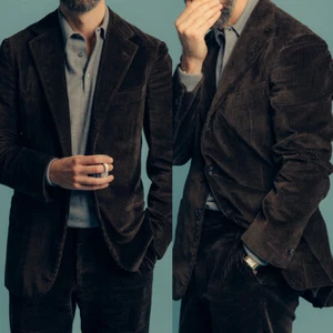Blazer traje negro de pana para hombre solapa de muesca deporte al aire libre invierno conjunto informal - Imagen 1 de 18