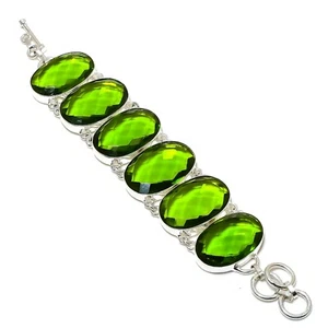 Faceted Peridot Gemstone Handmade 925 Sterling Silver Jewelry Dainty Bracelet - Picture 1 of 6