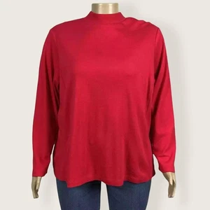 Westbound Woman Mock Rollkragen Shirt Top 3X PLUS hellrot Langarm Baumwolle - Bild 1 von 6