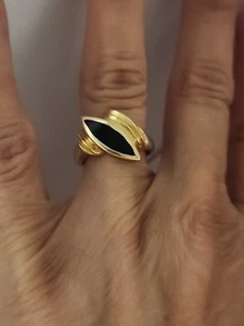 14k yellow gold ring black onyx inlay size 7 handmade 1920's 5.7g - Picture 1 of 5
