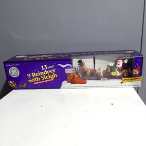 Vintage GE 13 Light 9 Reindeer With Sleigh And Santa Red Noses NIB - Picture 1 of 9