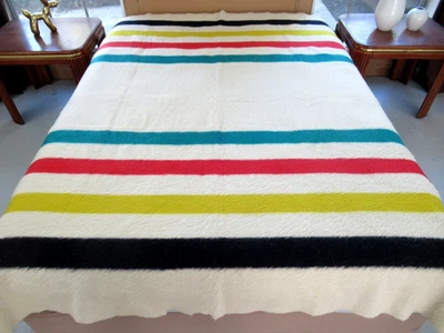 HERMOSA Manta a Rayas Hudson's Bay S4 Puntos Etiqueta Roja Cuadrada Años 20 De Colección Foto 1 de 4