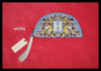 NWT Anthropologie Anna Harlow Russo Monogram Beaded Leather Clutch Letter "H" - Image 1 of 3